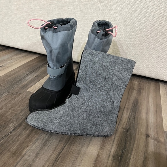 Columbia Big Kids Size 7 Powderbug Plus II Boots Black Grey Waterproof - Picture 7 of 8